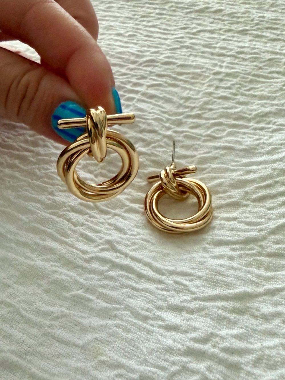 Gold Knot Hoop Drop Earrings - Women Jewelry